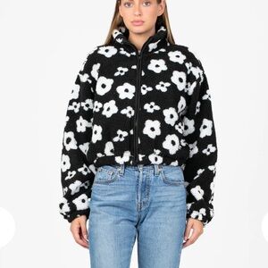 Hyfve Lila Floral Print cropped Sherpa Jacket size medium